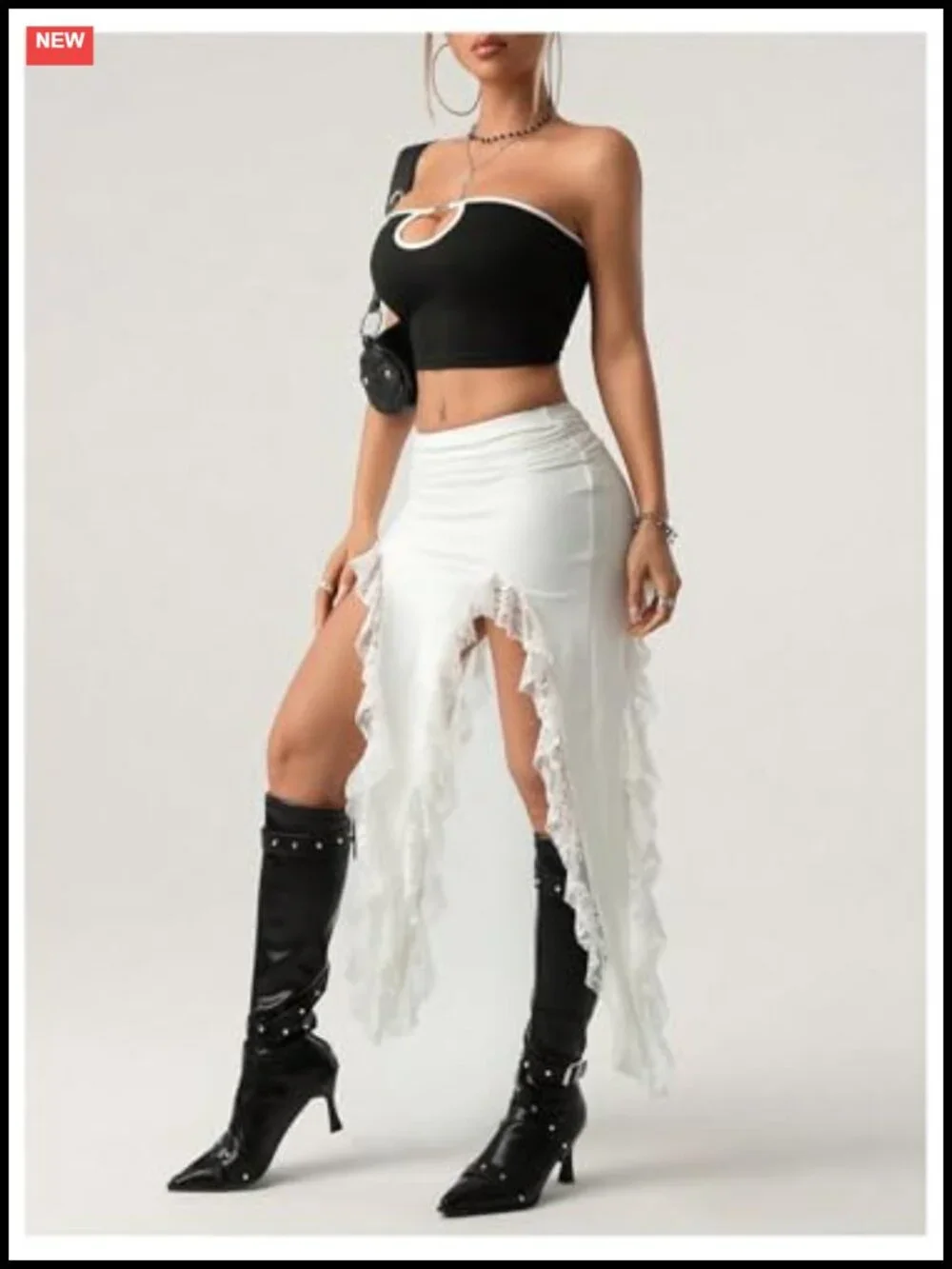 Asymmetrical Lace Trim Fringe Skirt with Slit, Flowy Western Festival Skirt